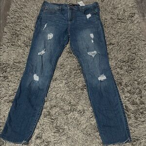 Hollister Women's Skinny Jeans - Distressed Medium Blue